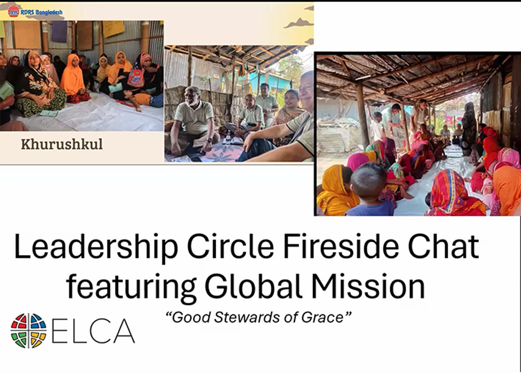 Title screen for a presentation titled “Leadership Circle Fireside Chat Featuring Global Mission.” 
