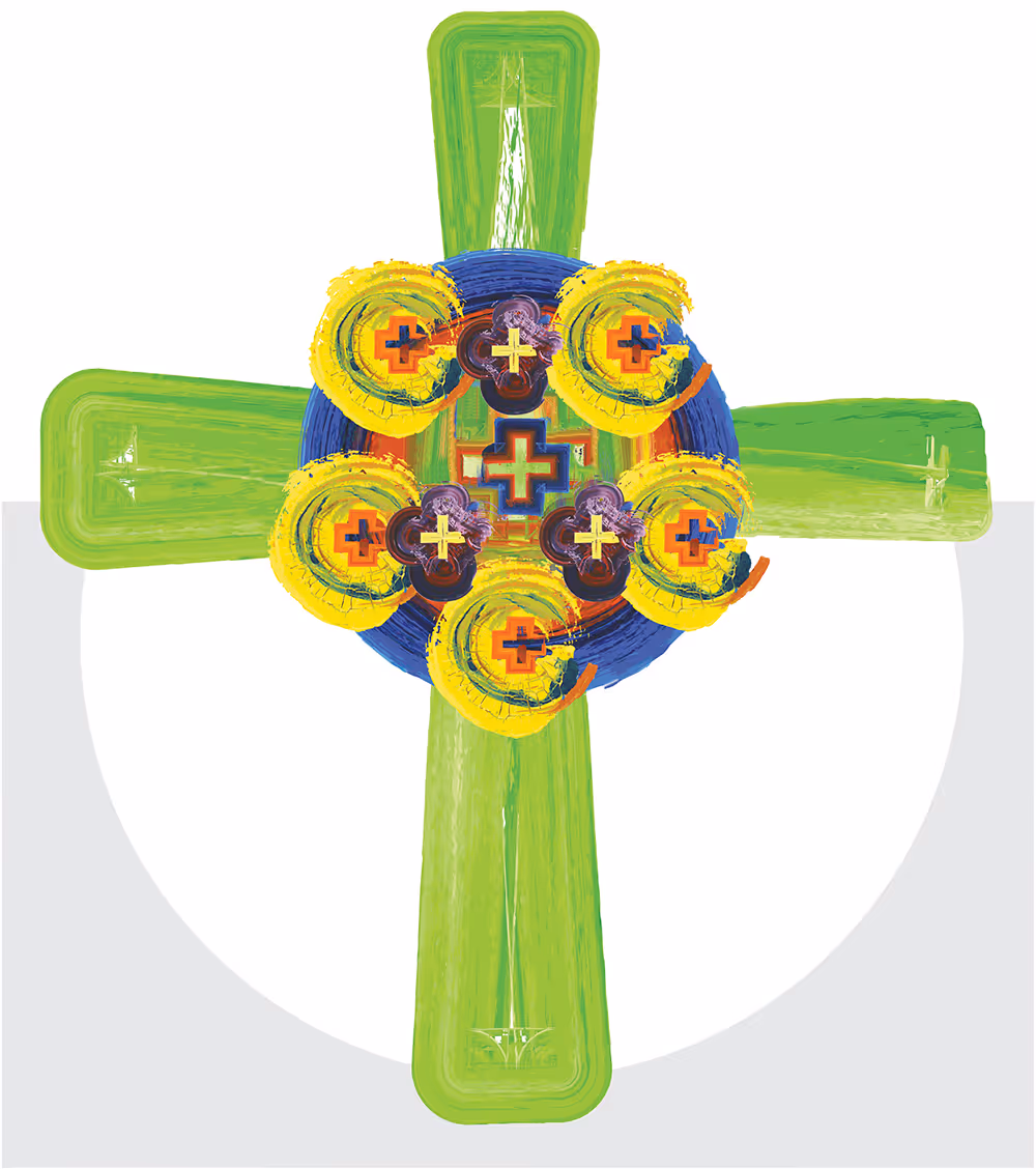 Decorative green cross with floral design