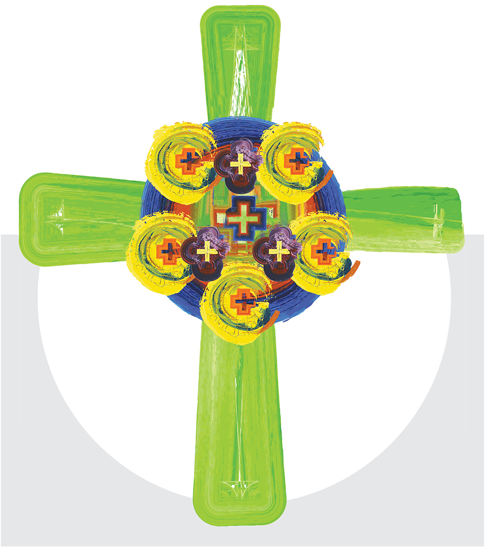 Decorative green cross with floral design
