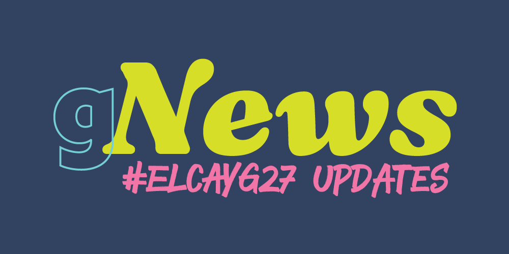 a bold gNews logo featuring #elca27 updates text