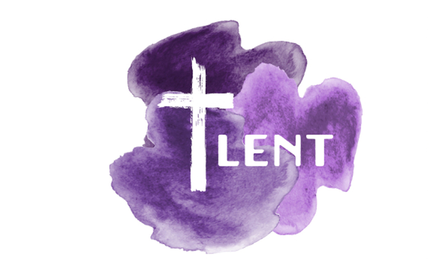 purple ink blog with the word Lent and a Cross in white