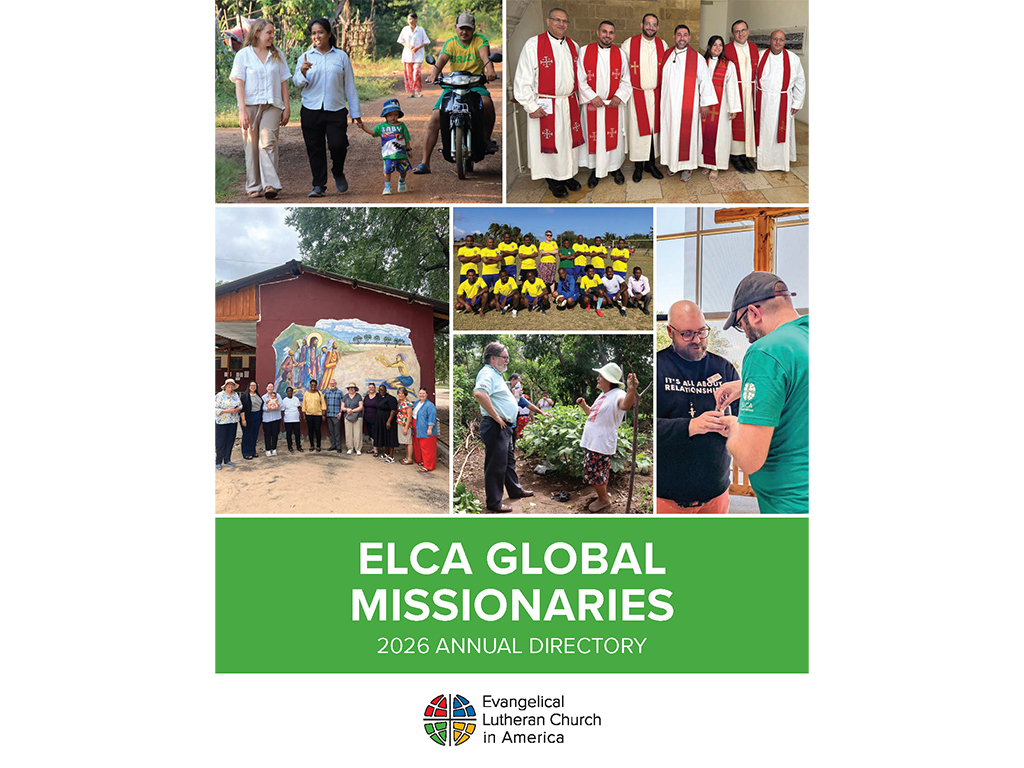 Front cover of a booklet titled ELCA Global Missionaries with photos showing various classrooms and churches around the world.