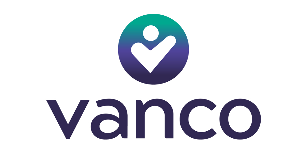 A checkmark in a purple circle with the word “vanco” in black lowercase letters.