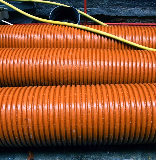 a close up of a bunch of orange hoses