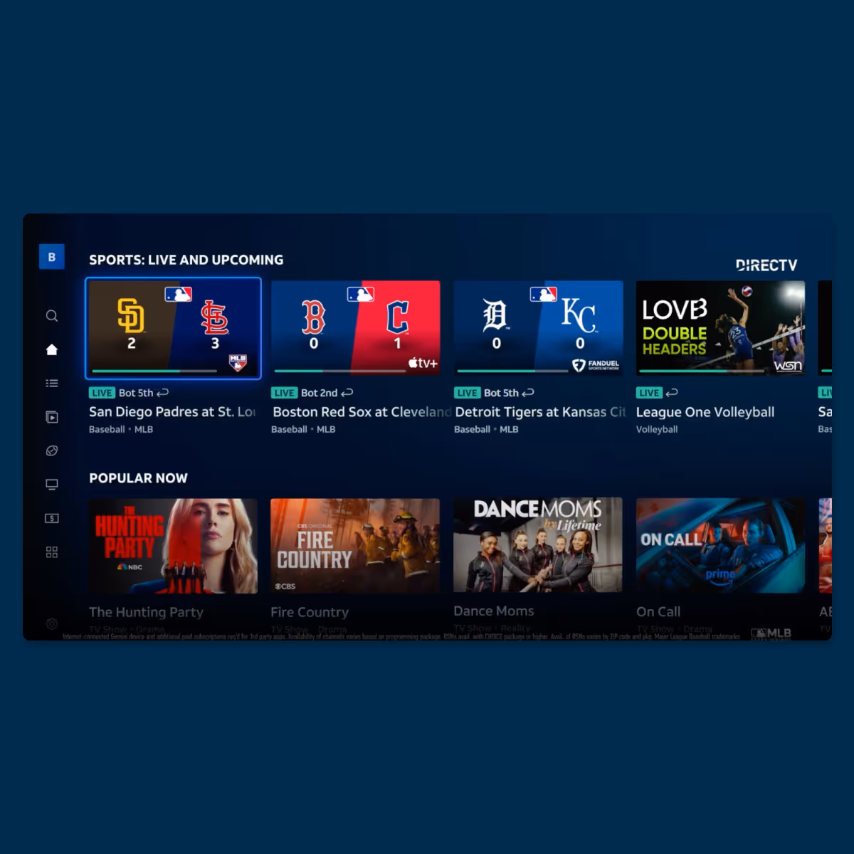 Image of television showing DIRECTV Stream user interface from Hilltop Broadband