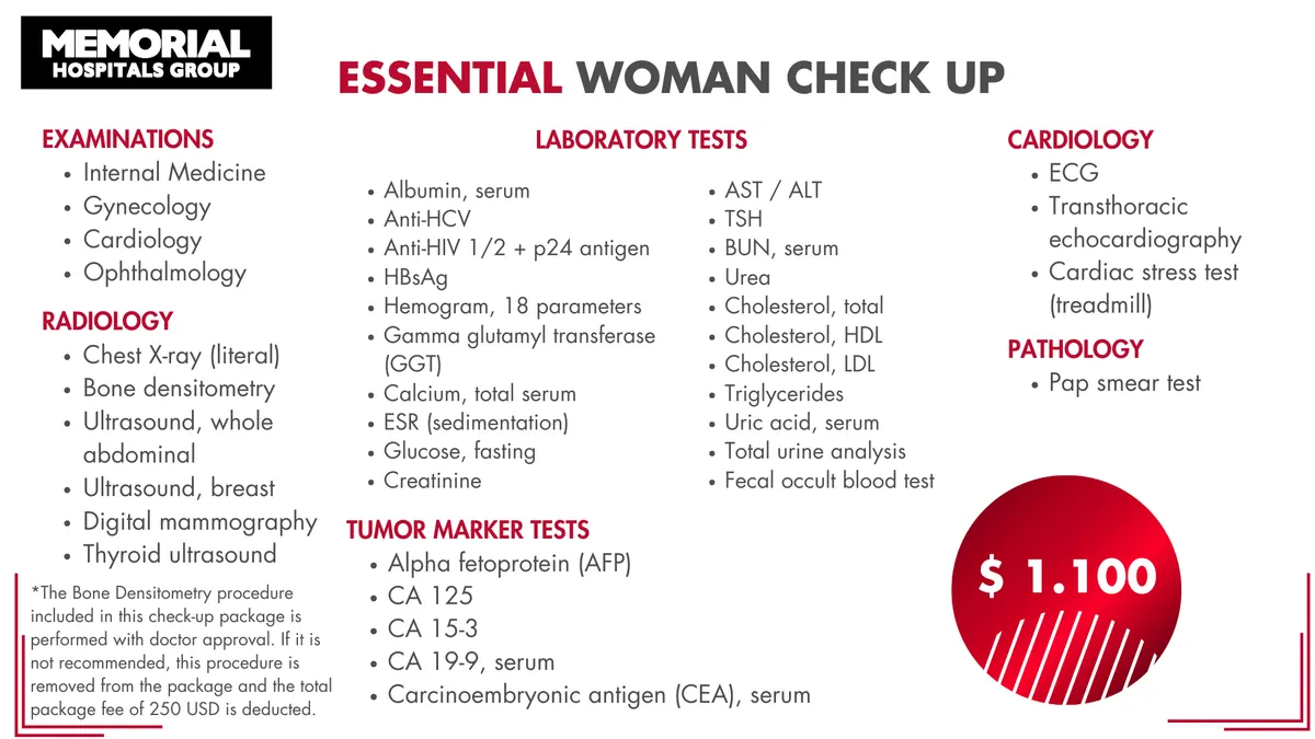 Essential health checkup package for women at Memorial Hospital