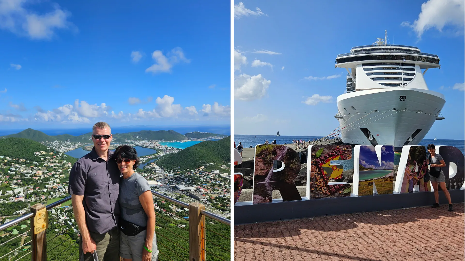Travelers enjoying scenic views and boarding a transatlantic cruise from Europe to Miami as part of an extended international trip.