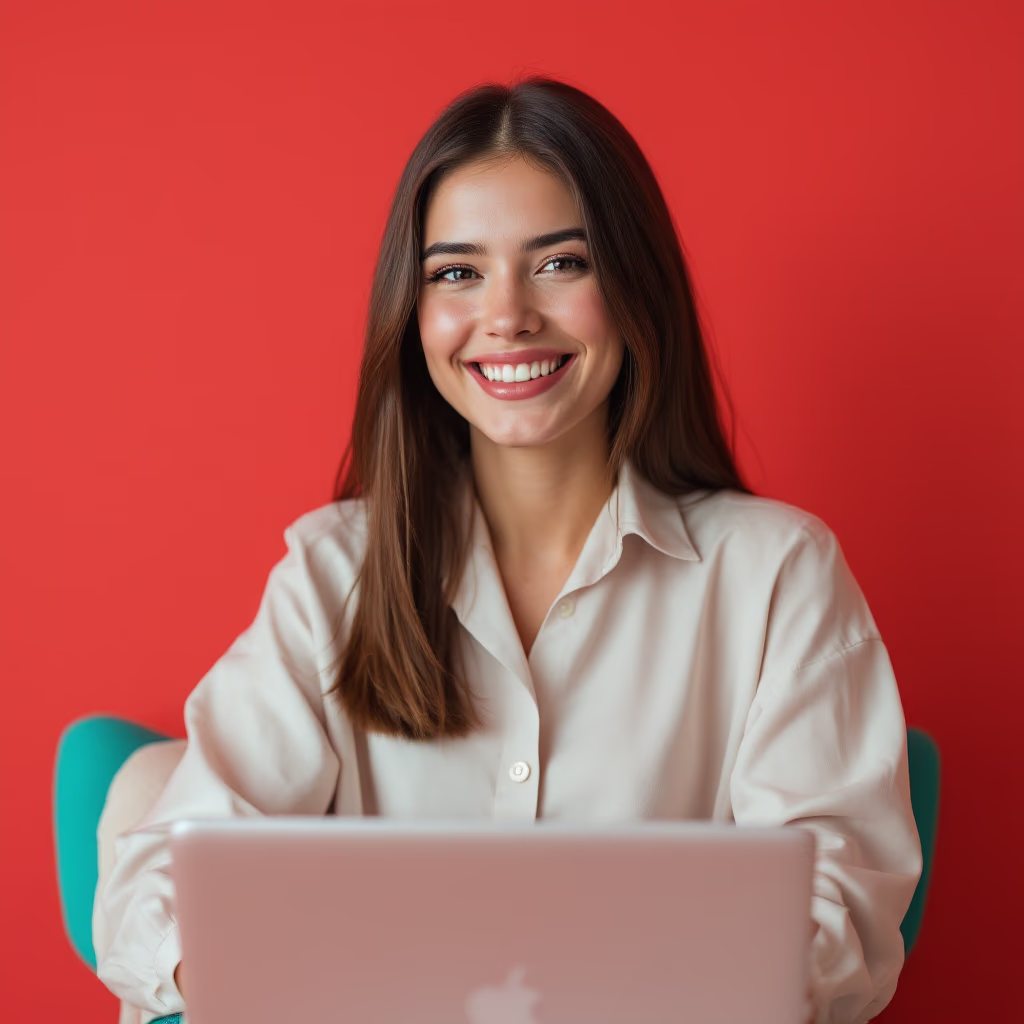 [headshot] image of satisfied student using a laptop