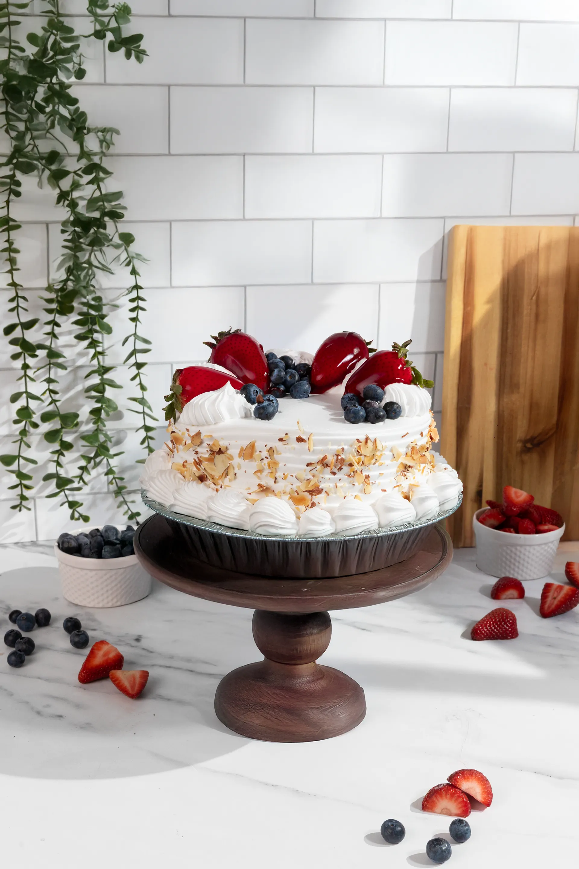 White cake round in kitchen to show what the final product looks like