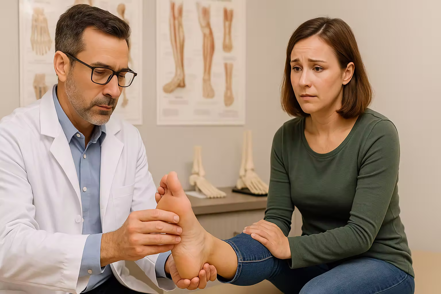 Podiatrist examining a patient's foot at Stride Foot & Ankle in Lakeway, TX