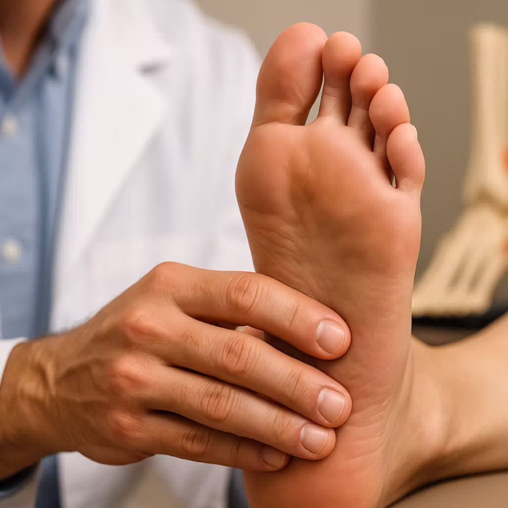 Doctor examining a patient's foot at Stride Foot & Ankle clinic in Lakeway, TX