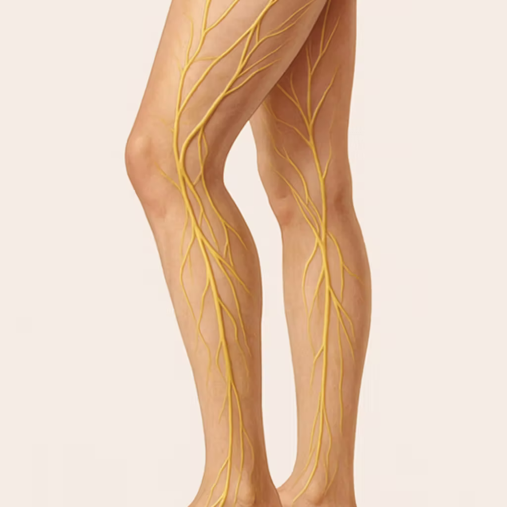 Medical illustration showing the nerve pathways in the leg, used by Stride Foot & Ankle in Lakeway, TX for patient education
