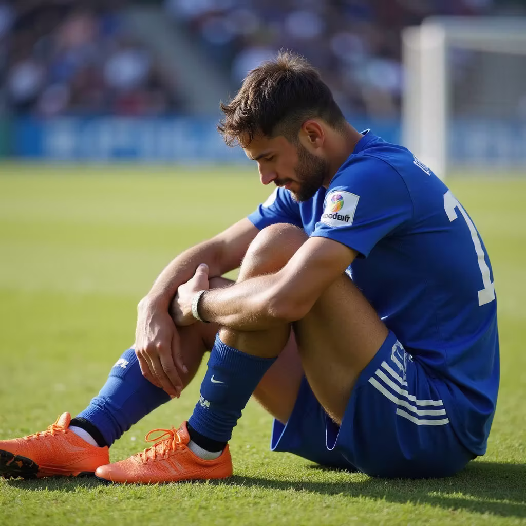 A young athlete after a sports-related leg injury during soccer practice