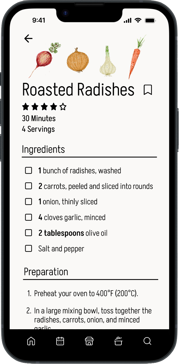Detailed recipe page