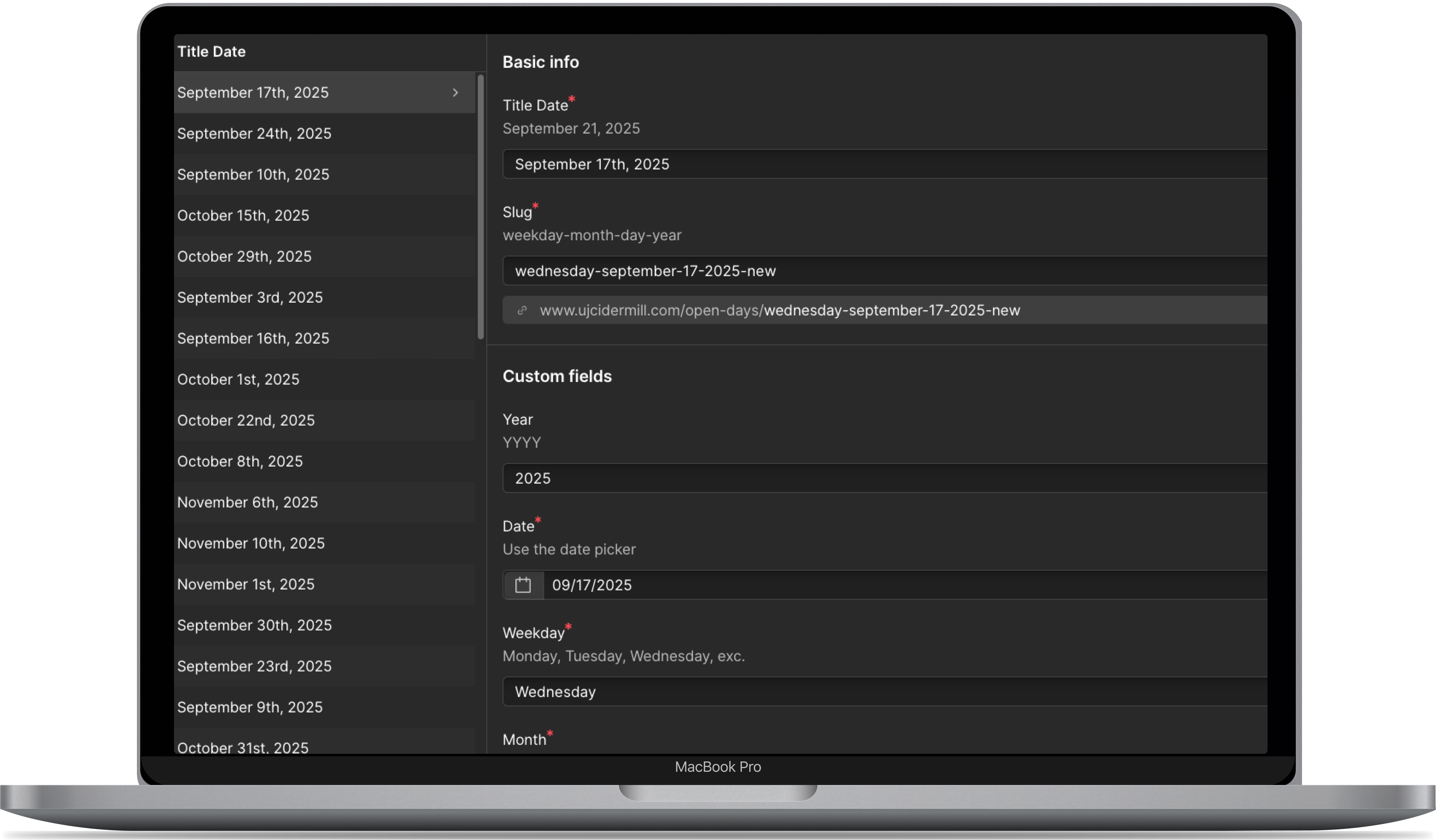 Computer screen with CMS