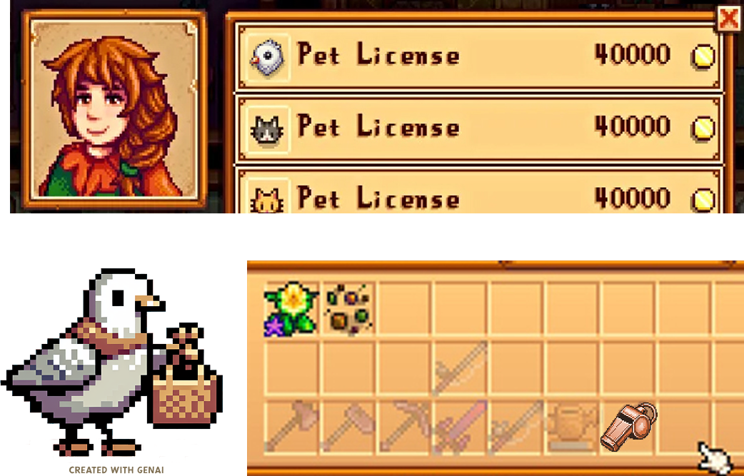 Shop menu with pets for sale