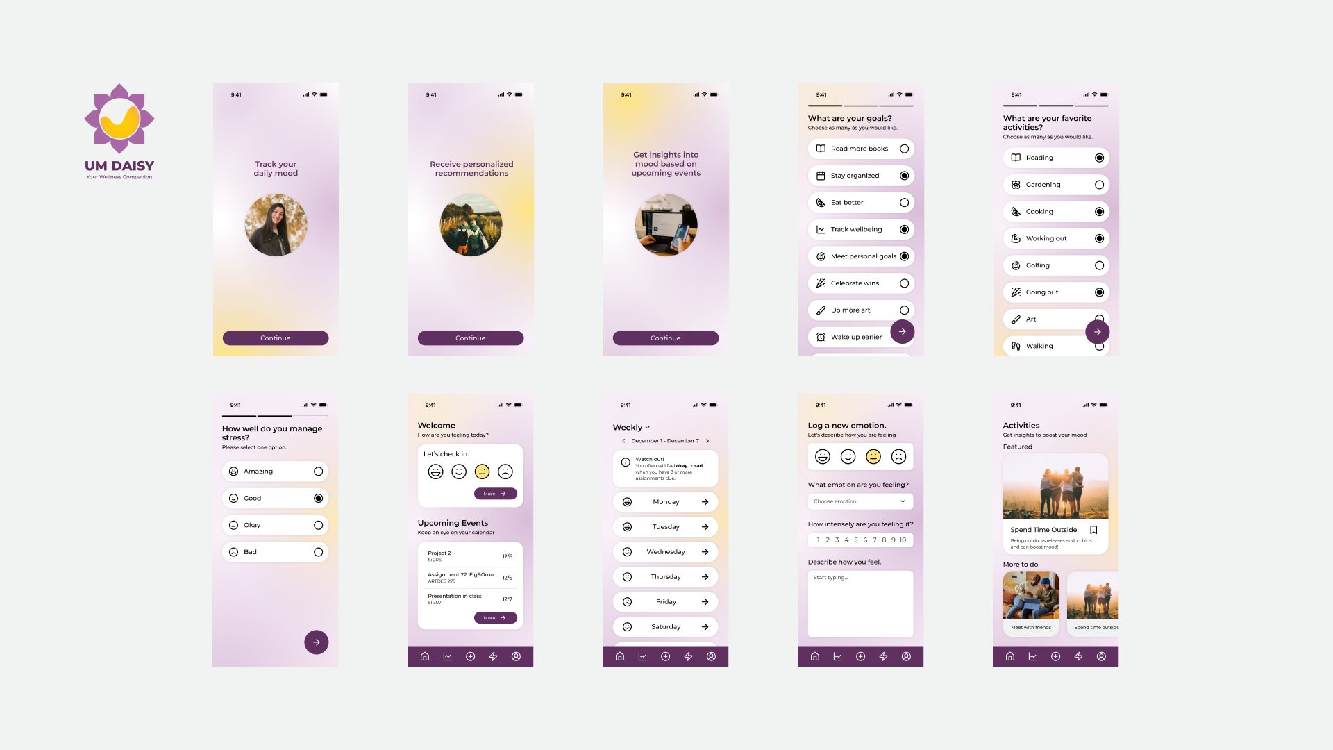 10 high fidelity designs matching the guideines