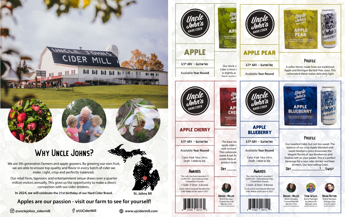 Sample images of sales documents for various hard cider varieties