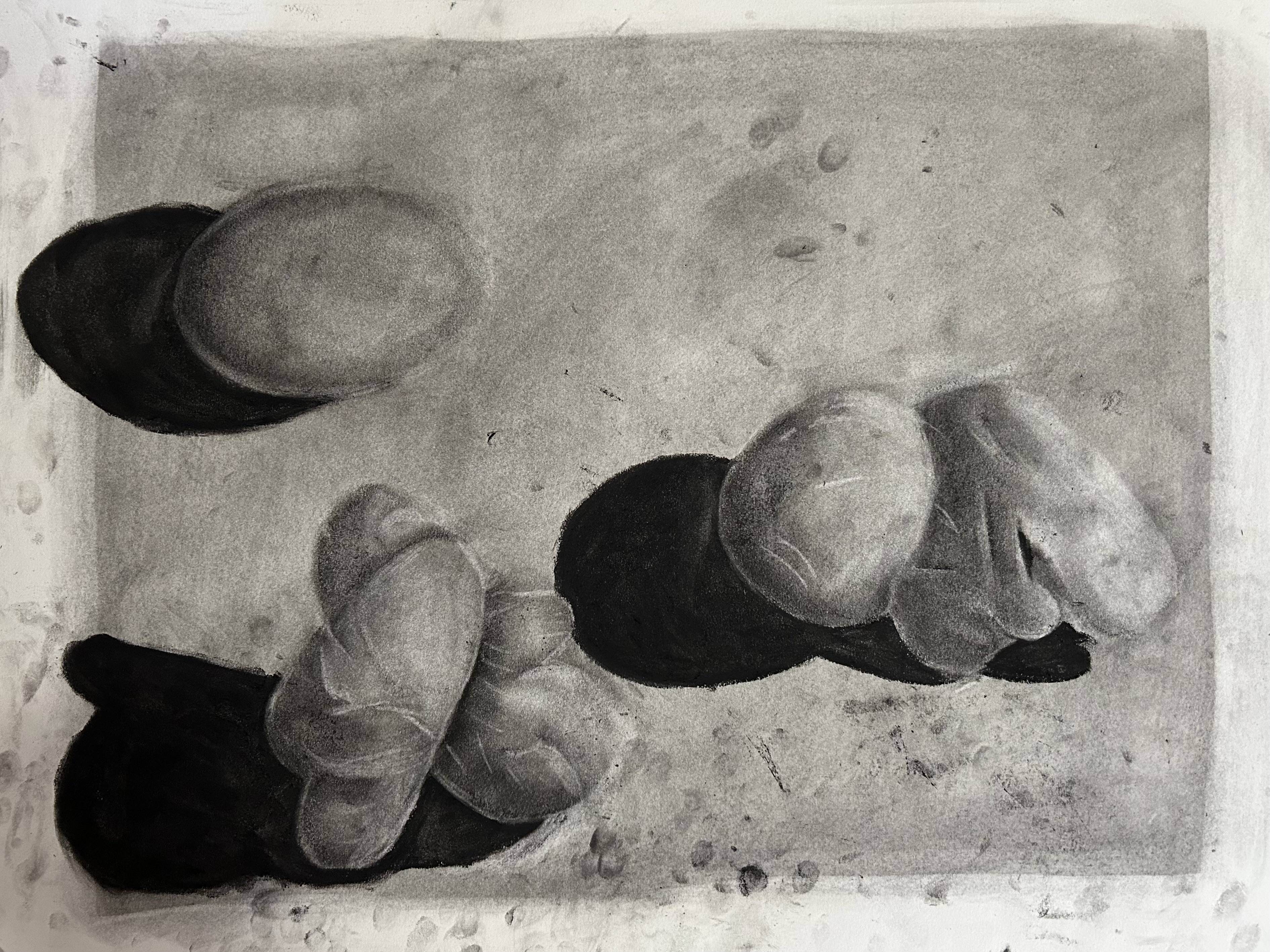 Charcoal drawing of popcorn and candy