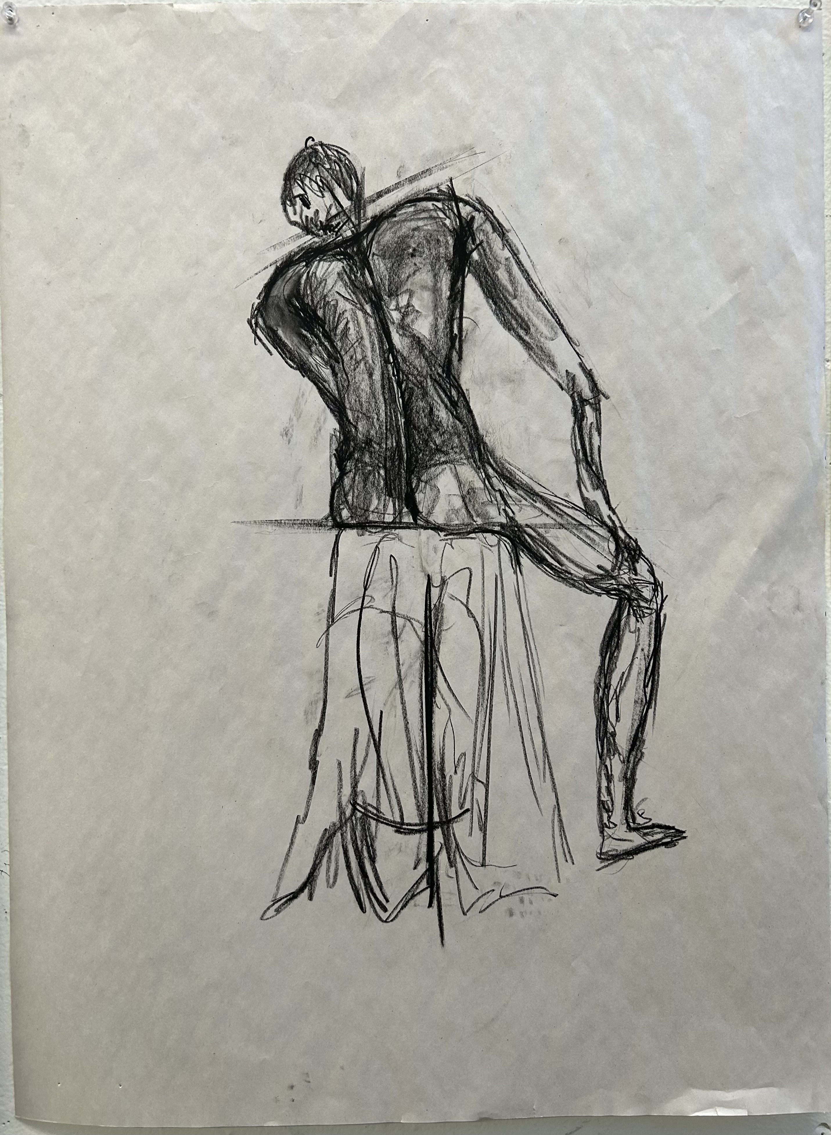 Quick charcoal gesture drawing of a male model