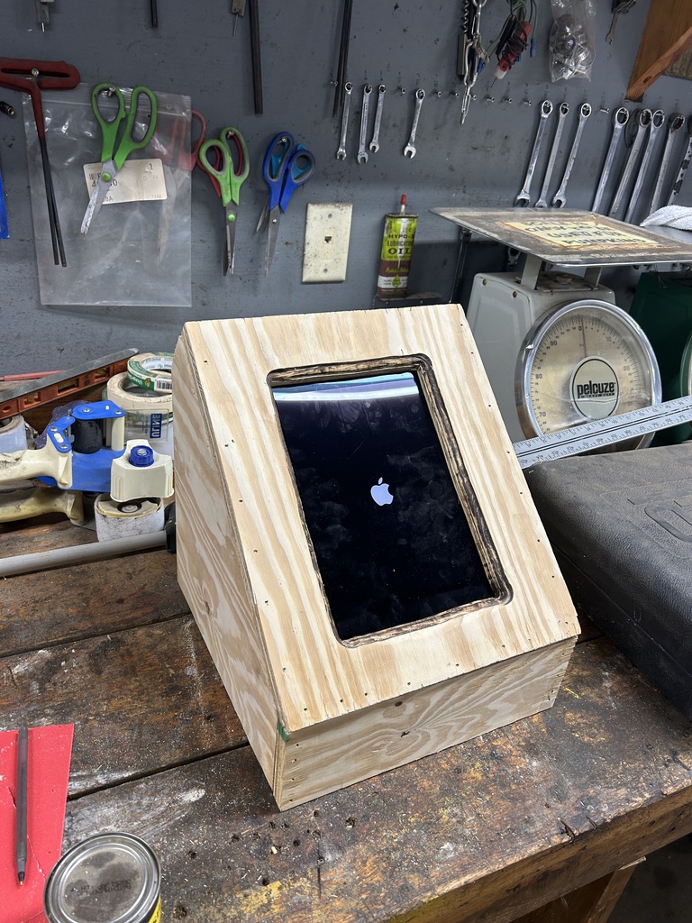 Wooden box with ipad inside