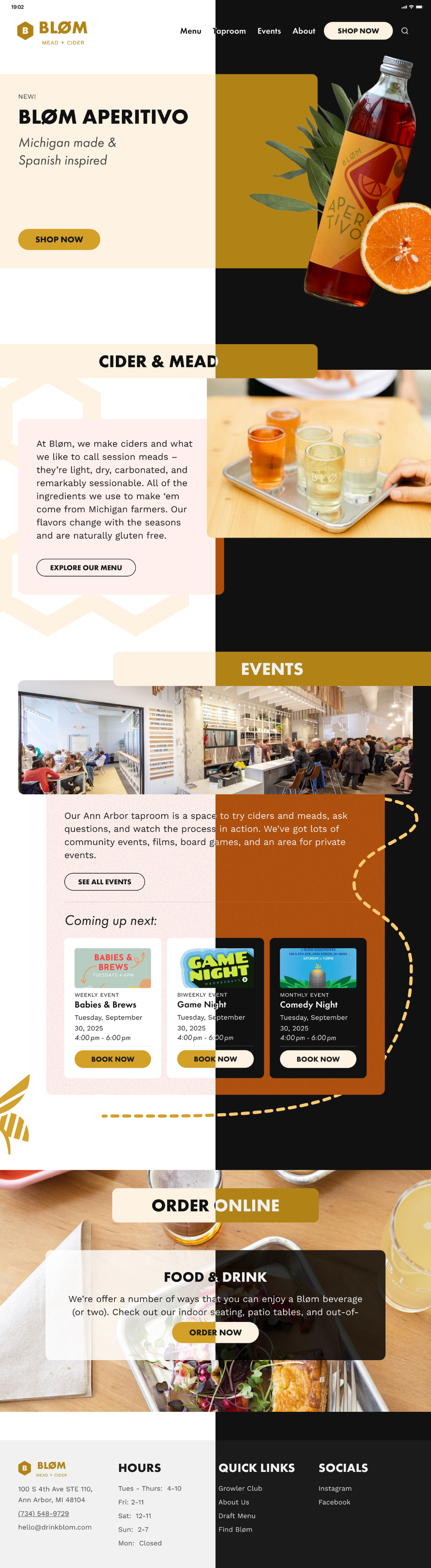 Fill landing page with sections relating to product catalogue