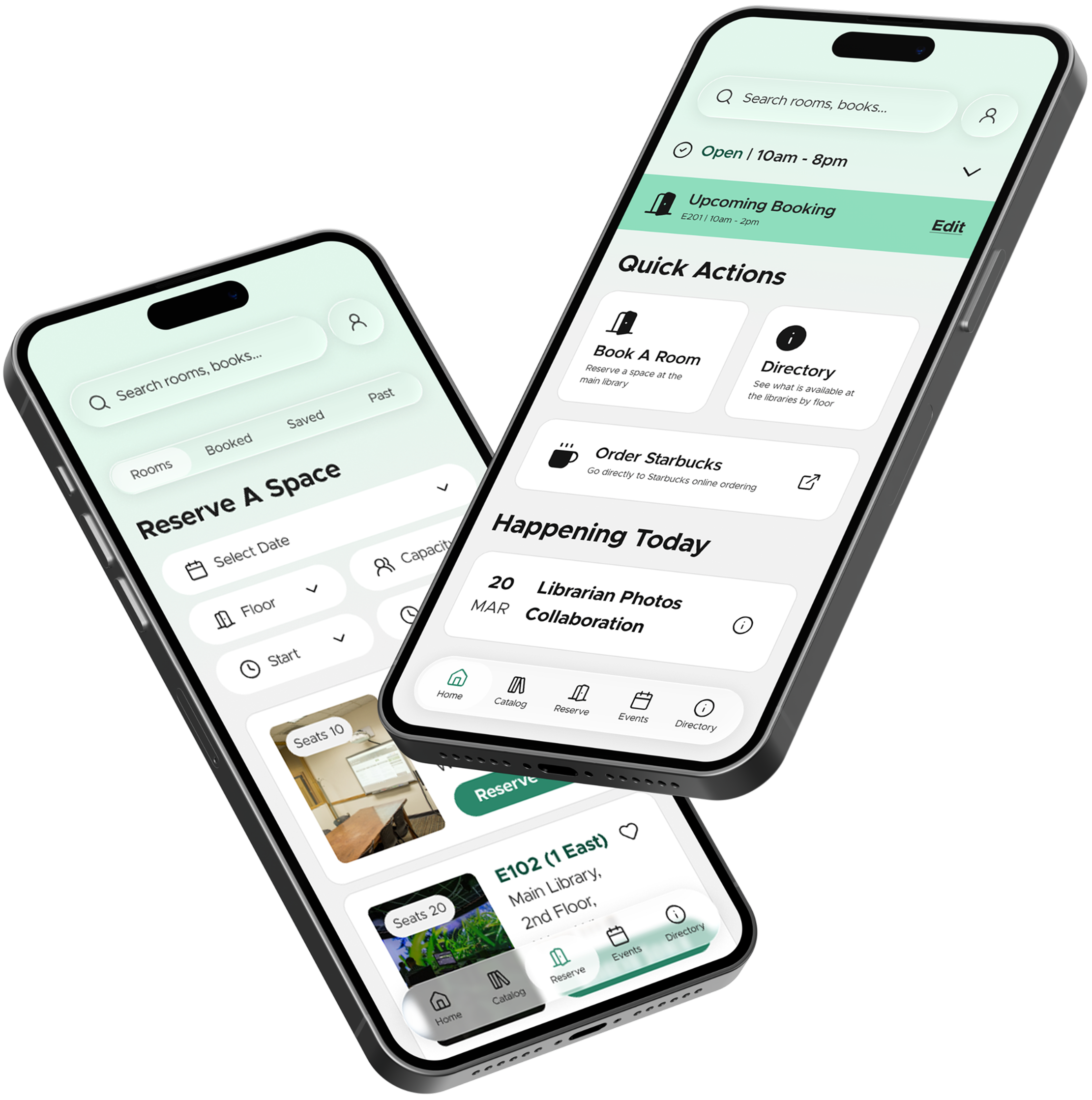 Two mobile app mockups for MSU Libraries