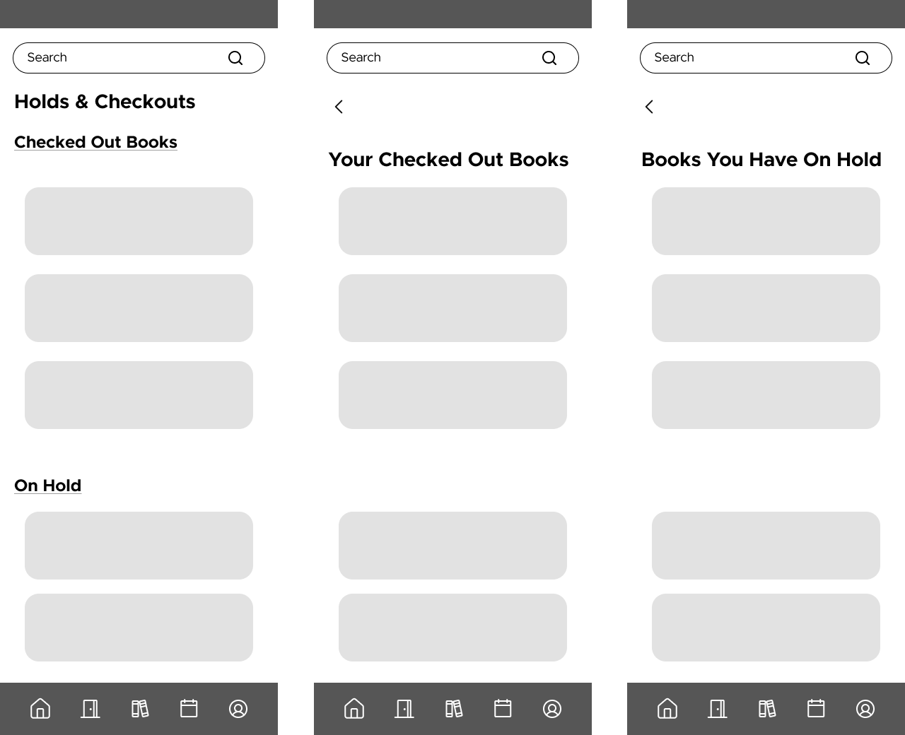 3 low fidelity mockup phone screens for account status