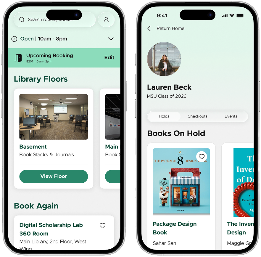 2 mockup phone screens for home and account