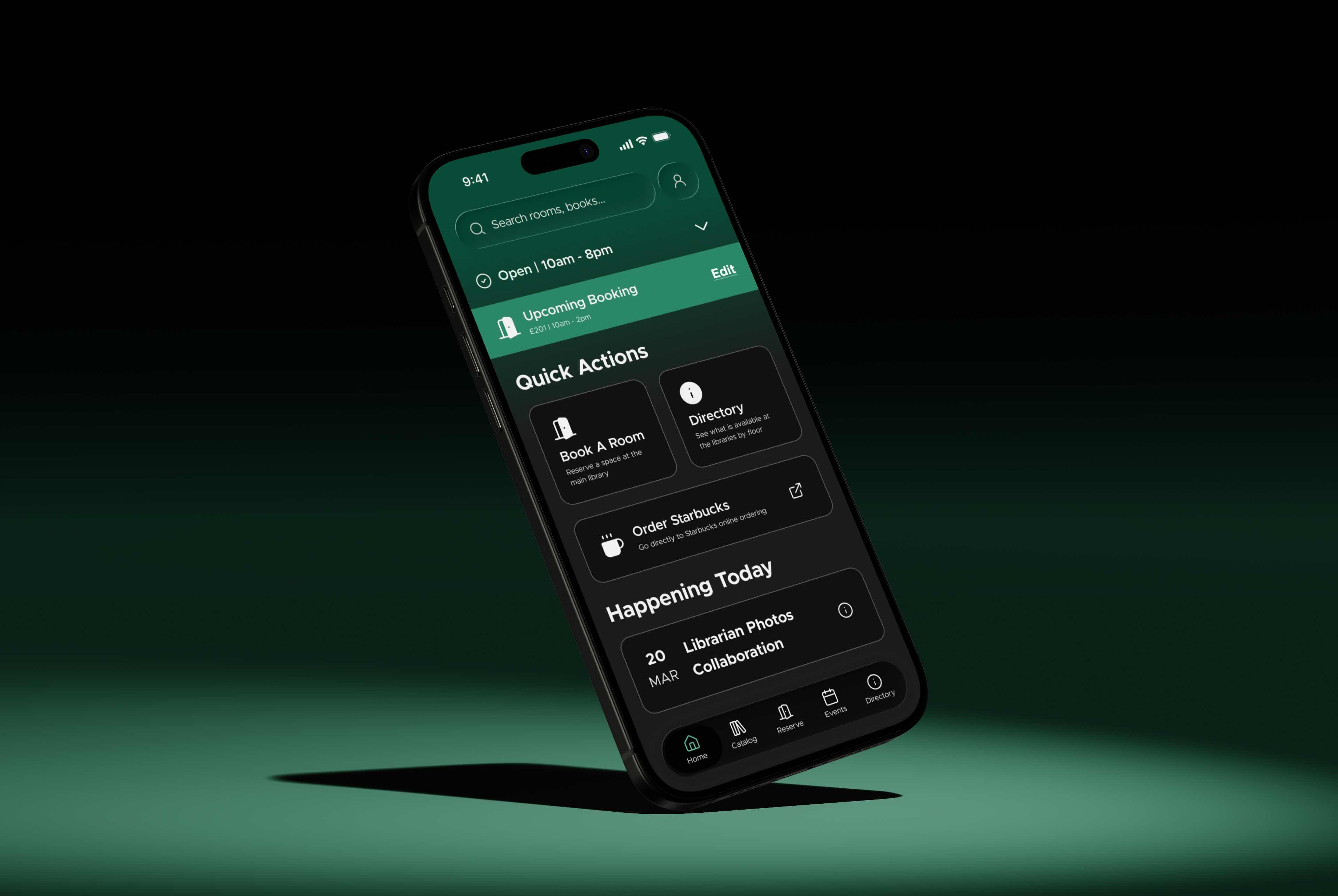 Mockup of a dark mode home page
