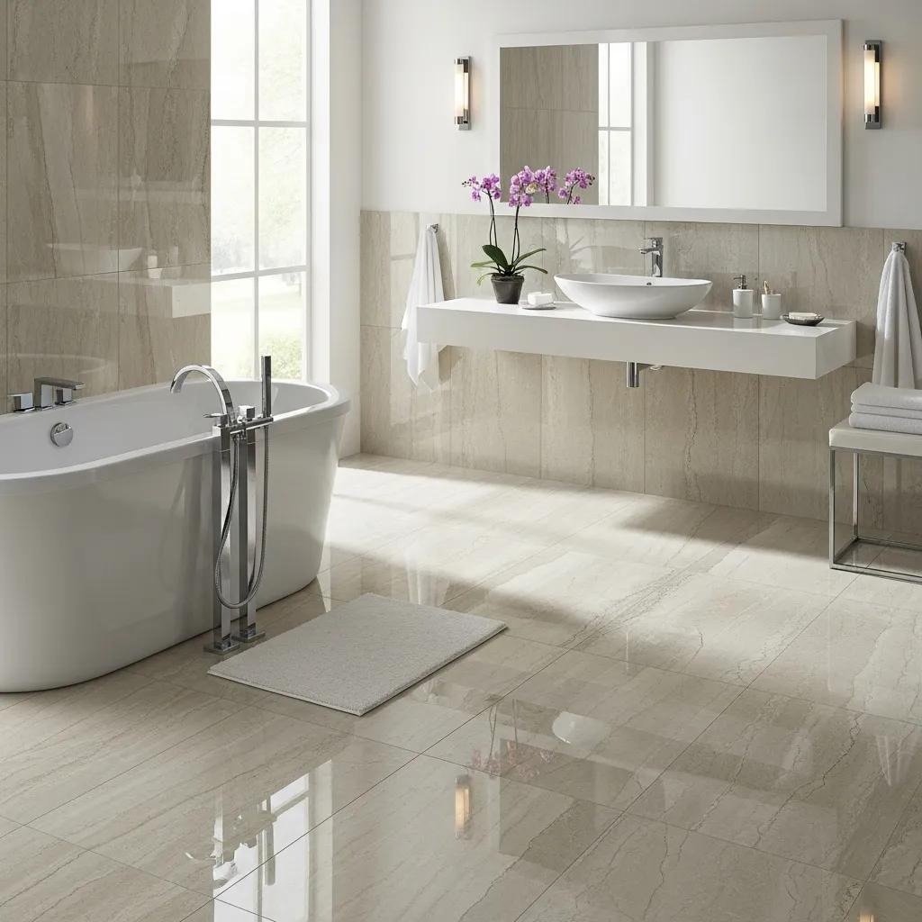 Elegant bathroom with durable porcelain tiles mimicking natural stone, highlighting long-term benefits
