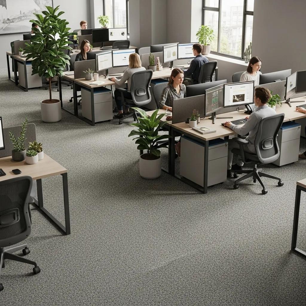Comfortable office environment with well-fitted carpet, showcasing benefits of professional installation