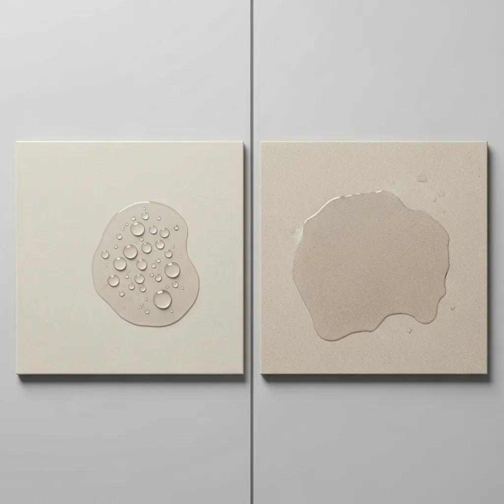 Comparison of porcelain and ceramic tiles showing durability and water resistance features