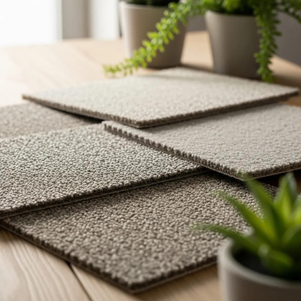 Display of eco-friendly carpet materials showcasing sustainability and design