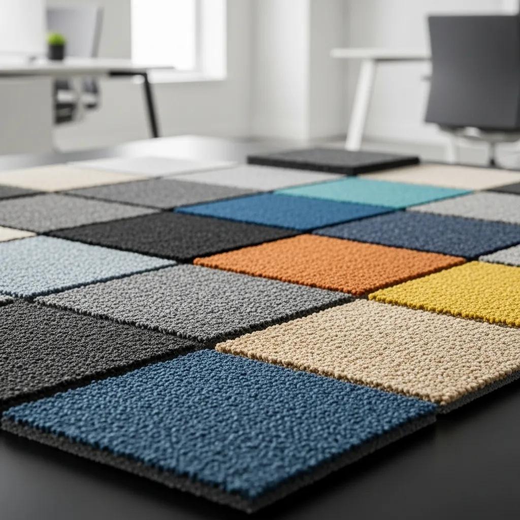 Variety of office carpet types suitable for commercial environments showcasing durability and style