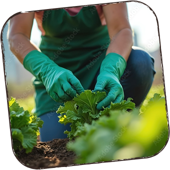 Gardener tending to plants.