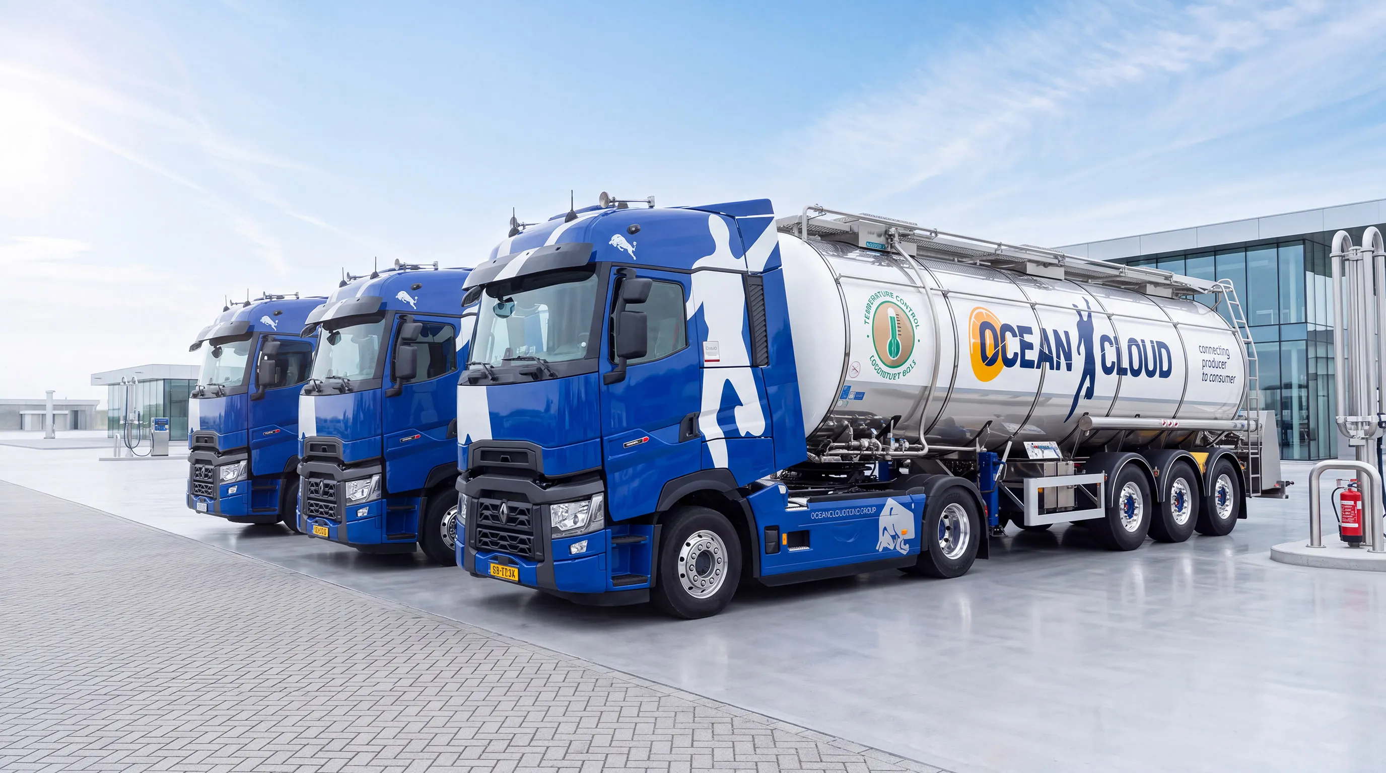 Ocean Cloud tanker trucks driving on a mountain road in Europe