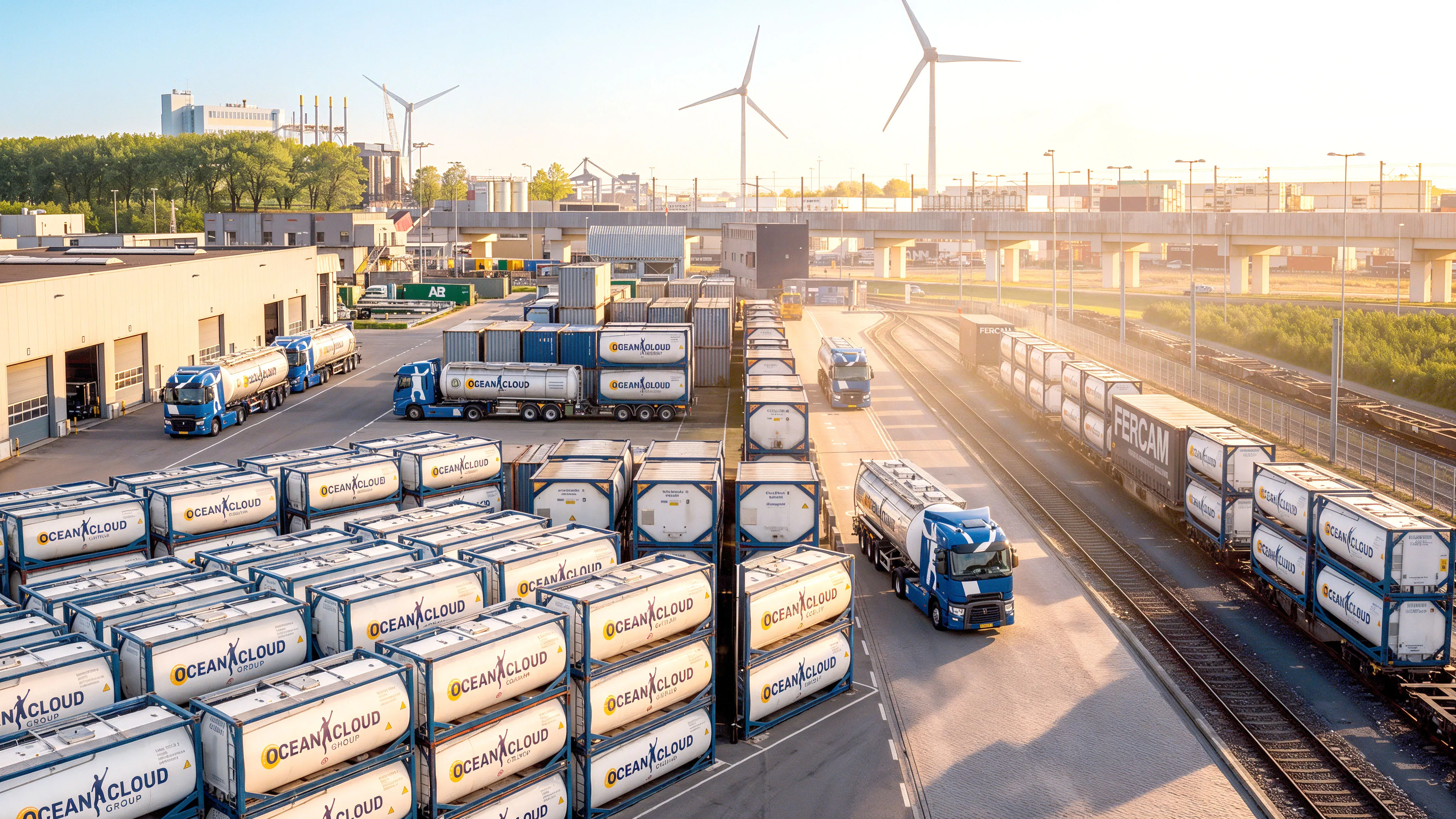 Ocean Cloud truck with a food-grade tank container at a handling depot