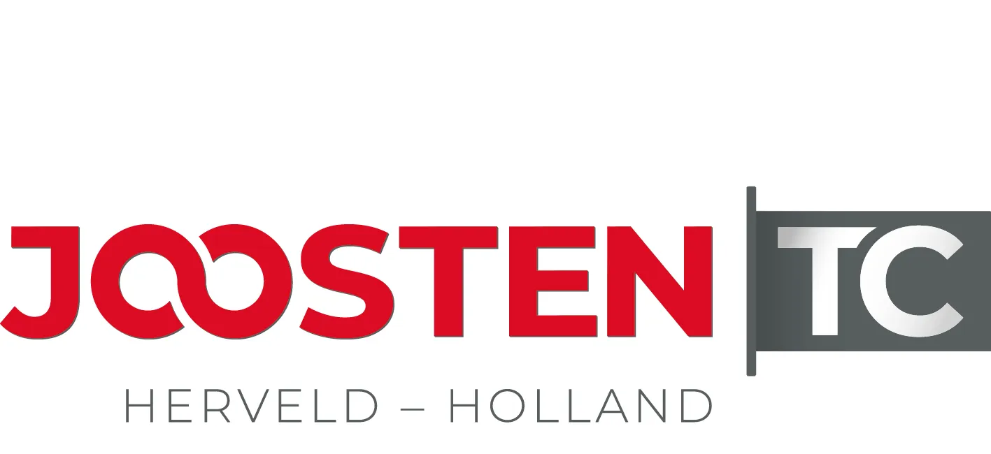 Logo with red text JOOSTEN and grey letters TC in a rectangular box, with 'HERVELD – HOLLAND' in smaller grey letters below.