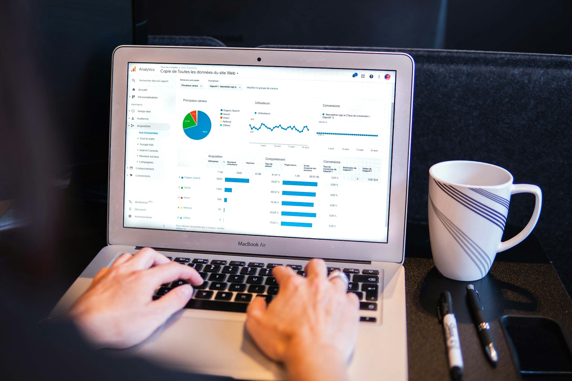 person looking at Google Ads profile on laptop 