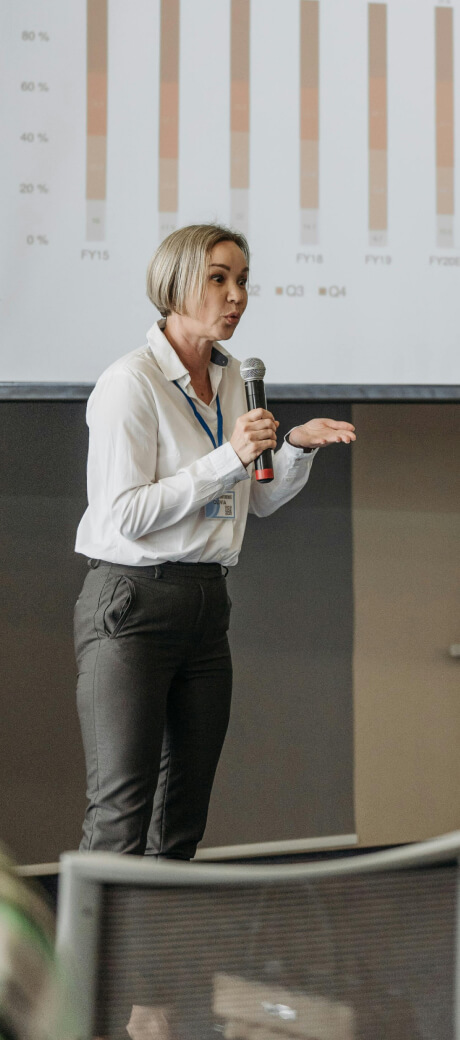 Woman presenting in 2025, featured on Mackard about us page