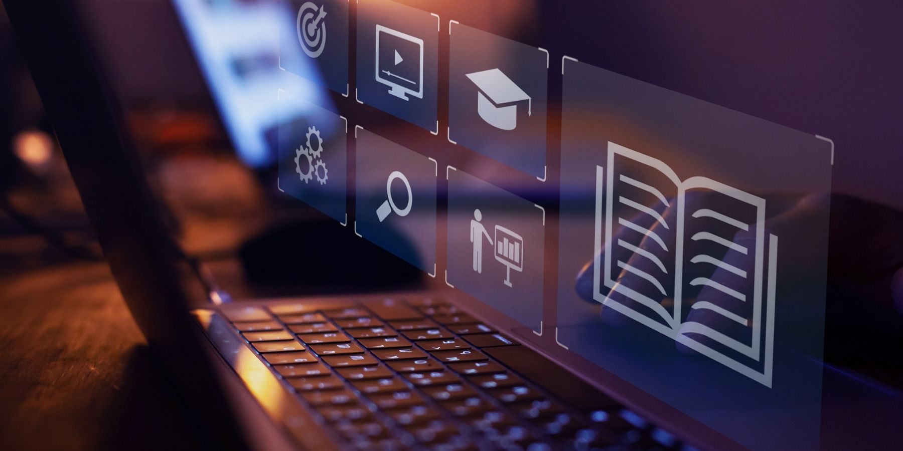 Laptop with holographic AI course icons in 2025, guiding future-proof career paths