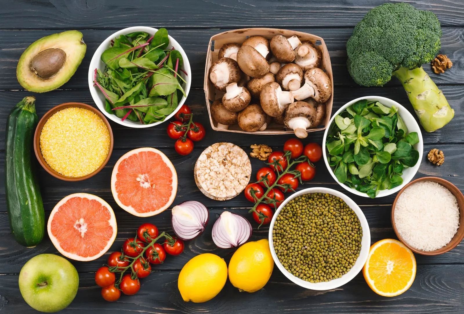 a table full of healthy food
