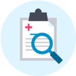 Clipboard with a magnifying glass in a pacific blue circle image