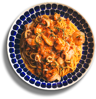 A bowl of seafood spaghetti