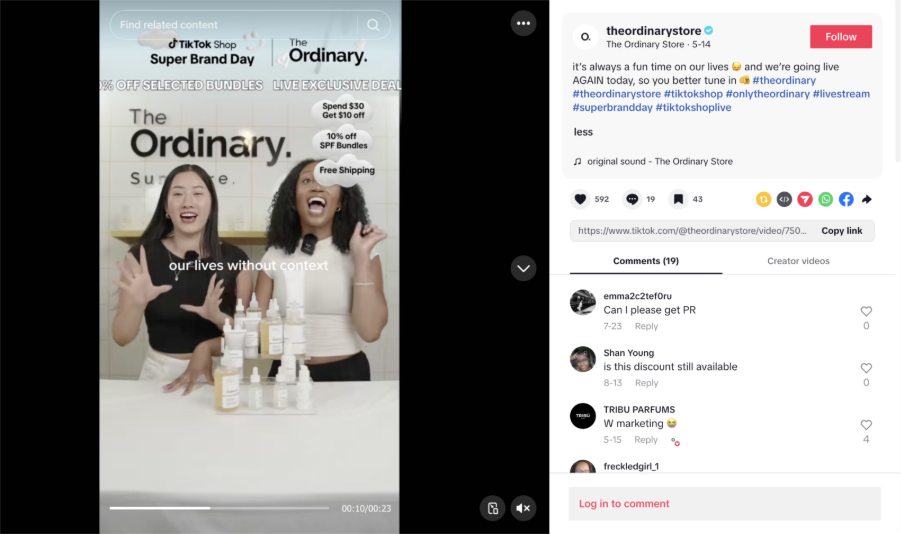 The ordinarylivestreams and exclusive bundles on Tiktok shop