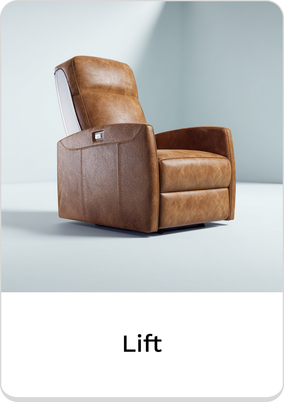 Stylish lift recliner in brown leather, perfect for comfort and support.