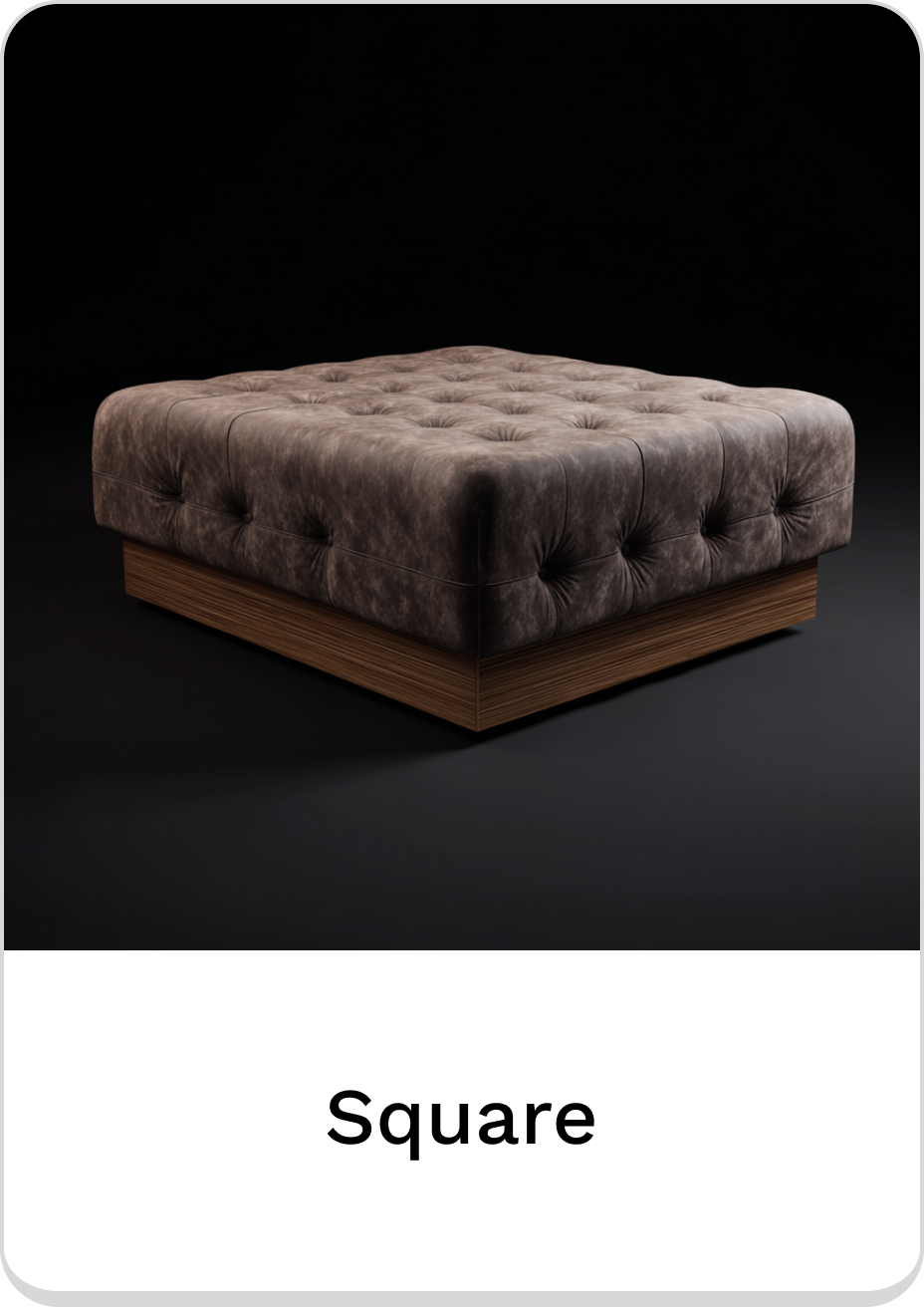 Luxurious square ottoman with tufted design and elegant wood base.