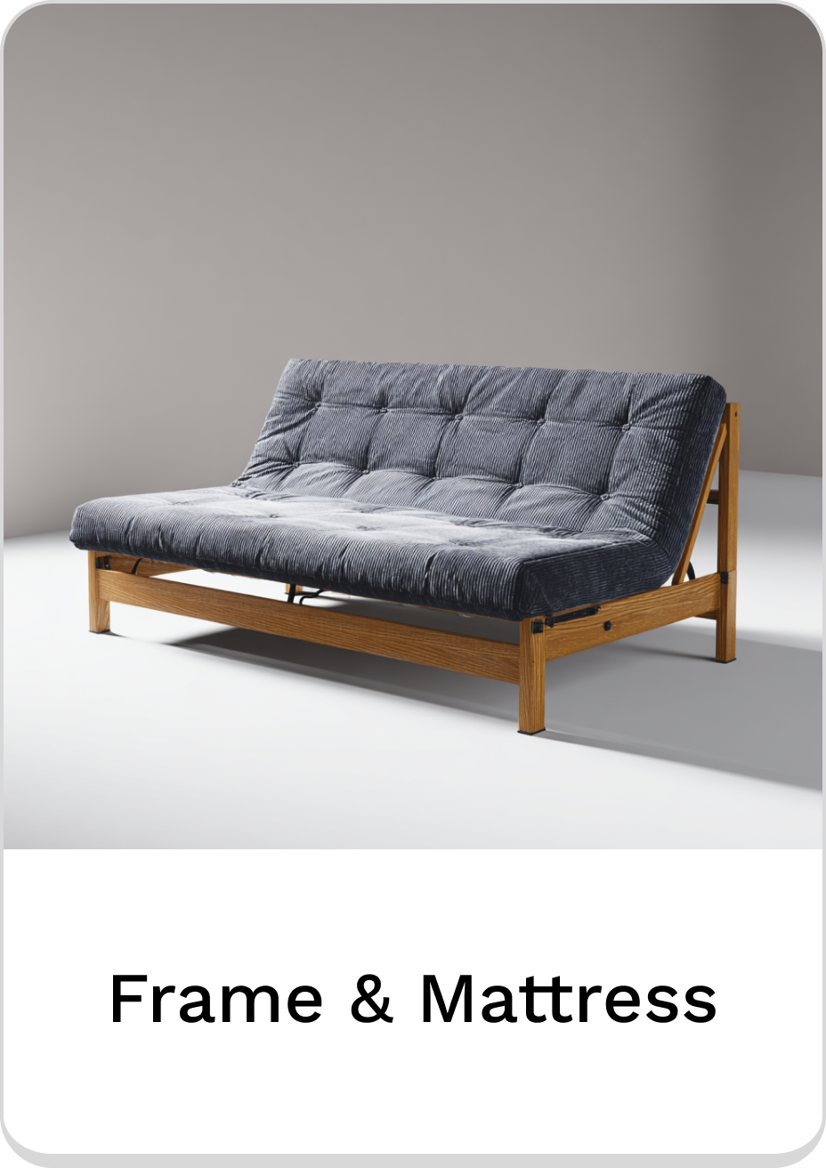 Cozy gray futon with wooden frame and mattress in modern design for versatile spaces.