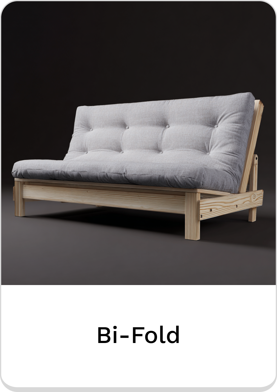 Stylish bi-fold sofa with a comfortable gray fabric design for versatile living spaces.